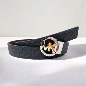 Michael Kors Leather Logo Monogram Reversible Belt Black Brown Size XL 36" Waist